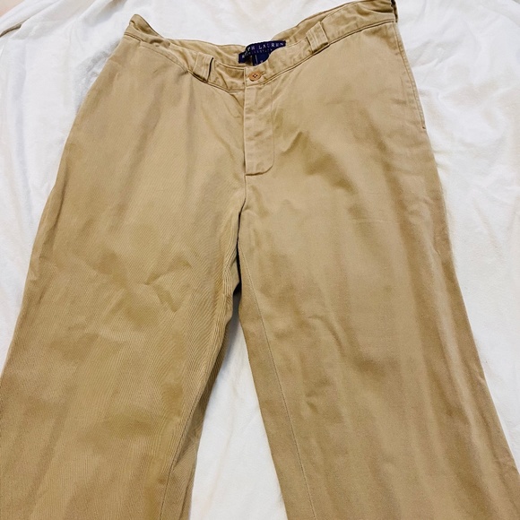 Ralph Lauren Purple Label Wide Leg Khaki Pant - Picture 1 of 7